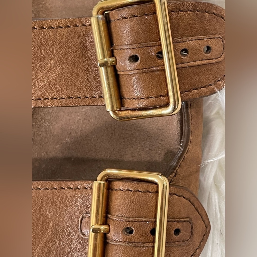 Ecru Suede Double Buckle Slide Sandal - Picture 9 of 14